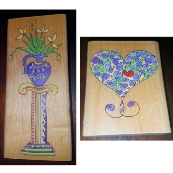 2 Rubber Stamps Flowers Column Curly Floral Heart - Picture 1 of 8